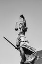 Statue of Lady Justice in front of the Romer in Frankfurt Royalty Free Stock Photo