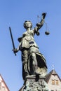 Statue of Lady Justice in front of the Romer in Frankfurt Royalty Free Stock Photo