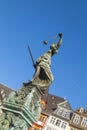 Statue of Lady Justice in front of the Romer in Frankfurt Royalty Free Stock Photo