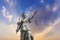 Statue of Lady Justice in front of the Romer in Frankfurt - Germany Royalty Free Stock Photo
