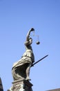 Statue of Lady Justice in front of the Romer in Frankfurt - Germany Royalty Free Stock Photo