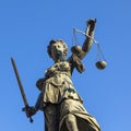 Statue of Lady Justice in front of the Romer in Frankfurt Royalty Free Stock Photo