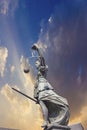 Statue of Lady Justice in front of the Romer in Frankfurt - Germany Royalty Free Stock Photo