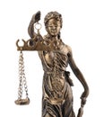Statue of Lady Justice isolated on white. Symbol of fair treatment under law