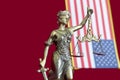 Statue of Lady Justice with United States flag Royalty Free Stock Photo
