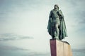 Statue of Leifur Eiriksson in front of the Hallgrimskirkja cathedral in Reykjavik, Iceland Royalty Free Stock Photo