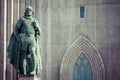 Statue of Leifur Eiriksson in front of the Hallgrimskirkja cathedral in Reykjavik, Iceland Royalty Free Stock Photo