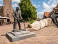 Statue of Lemster Fisherman near Reformed Church, Lemmer, Friesland, Netherlands