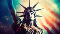 The Statue of Liberty against the background of the American flag is a timeless icon of America - Generative AI