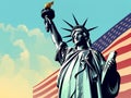 Statue of Liberty with American Flag Clipart