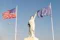 Statue of liberty with american flag and european flags