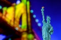 Brooklyn Bridge, tribute in light and The Statue of Liberty at Night Lights, New York City Royalty Free Stock Photo