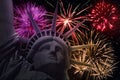 The Statue of Liberty with colorful fireworks Royalty Free Stock Photo