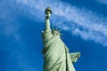 The Statue of Liberty is a colossal copper statue designed by Auguste Bartholdi a French sculptor was built by Gustave Eiffel Royalty Free Stock Photo