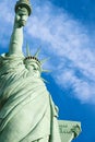 The Statue of Liberty is a colossal copper statue designed by Auguste Bartholdi a French sculptor was built by Gustave Eiffel Royalty Free Stock Photo