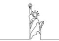 Statue of Liberty continuous line illustration. Landmark of New York city. Holiday vacation poster print concept hand drawn art