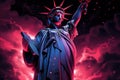 Statue of liberty on dramatic post nuclear war sky background