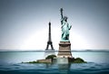 the statue of liberty is drowning in the water Royalty Free Stock Photo