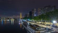 The Statue of Liberty and the Eiffel Tower night timelapse hyperlapse. Paris, France Royalty Free Stock Photo