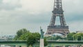 The Statue of Liberty and the Eiffel Tower Timelapse. Paris, France Royalty Free Stock Photo