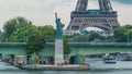 The Statue of Liberty and the Eiffel Tower Timelapse. Paris, France Royalty Free Stock Photo