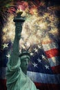 Statue of Liberty & Fireworks Royalty Free Stock Photo