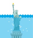 Statue of Liberty flood. USA attraction underwater. American symbol filled with water. Fish swim in ocean. Disaster in New York Royalty Free Stock Photo