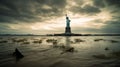 Statue of Liberty flooded due to rising sea levels. AI-generated.