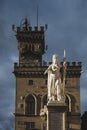 Statue of Liberty and Palazzo Pubblico, San Marino Royalty Free Stock Photo