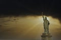 Statue of Liberty after heavy storm. Democracy on fire.