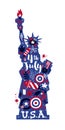 Statue of Liberty illustration with abstract floral and patriotic elements. 4 July Independence Day vector template Royalty Free Stock Photo