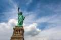 Statue of Liberty on Liberty Island closeup with blue sky in New York City Manhattan - Image Royalty Free Stock Photo