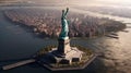 Statue of liberty on the island view from above. A symbol and independence of the American people. AI generated