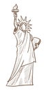 Statue of Liberty isolated sketch symbol of America woman with torch
