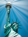 Statue of Liberty or Lady Liberty manhattan new york city usa with rays of light coming out from torch Royalty Free Stock Photo