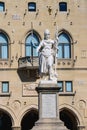 Statue of Liberty near the Palazzo Pubblicco in San Marino. The Royalty Free Stock Photo