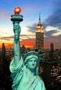 The Statue of Liberty and New York City skyline Royalty Free Stock Photo