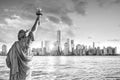 Statue Liberty and New York city skyline black and white Royalty Free Stock Photo