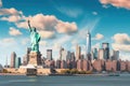 Statue of Liberty and New York City Skyline, USA, The Statue of Liberty over the Scene of New york cityscape river side which Royalty Free Stock Photo