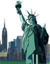 Statue of Liberty and New York City skyline, vector illustration Royalty Free Stock Photo