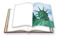Statue of Liberty - New York City USA - 3D render concept image with copy space of an opened photo book with pixelation effect