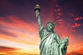 Statue of liberty in New York on dramatic post nuclear war sky background