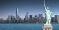 The Statue of Liberty with One World Trade Center background, Landmarks of New York City Royalty Free Stock Photo