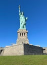 The Statue of Liberty over the Scene of New York river side Manhattan, New York City