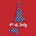 Statue of Liberty paper cutting in card pocket with label of 4th of July. United States symbol in national colors with