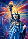 Statue of Liberty poster design.4th of july, Independence day celebration in United States of America. Generative Ai illustration Royalty Free Stock Photo