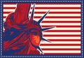 Statue of Liberty resists coronavirus by wearing a face mask. Vector image. Royalty Free Stock Photo