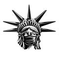 Statue of Liberty resists coronavirus by wearing a save mask. Vector image. COVID 19 danger