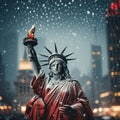 statue of liberty santa claus outfit, new york city christmas blur background Generative AI