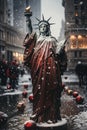 statue of liberty santa claus outfit, new york city christmas blur background Generative AI